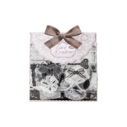 [2601-233] Lace Academy Series Black White Lace PET Journal Collage Stickers 100 Sheets
