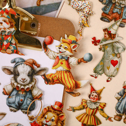 [2601-154] Retro Circus Story DIY Sticker Pack – Vintage Carnival Character Collection