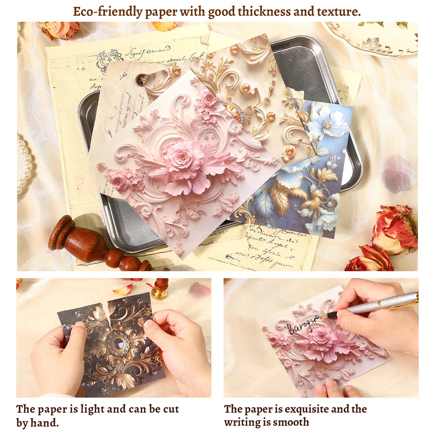 [2601-231] Elegant Baroque Series PET Journal Background Stickers Vintage Decoration 4 Styles