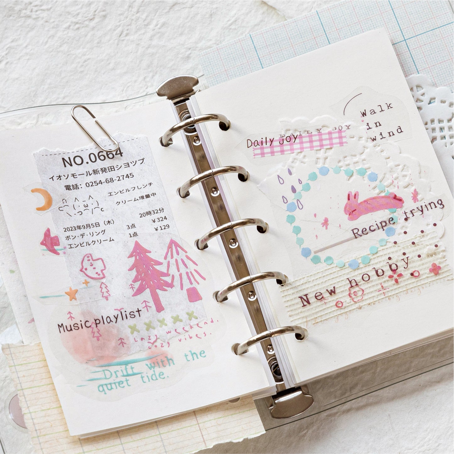 [2602-016] Watercolor PET White Ink Stickers Pack 4 Styles