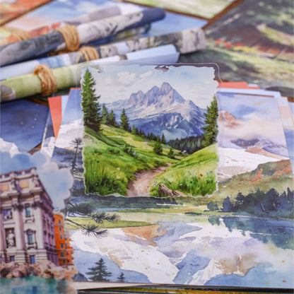 [2603-108] Mountain Landscape Travel Journal Collage Stickers 6 Styles