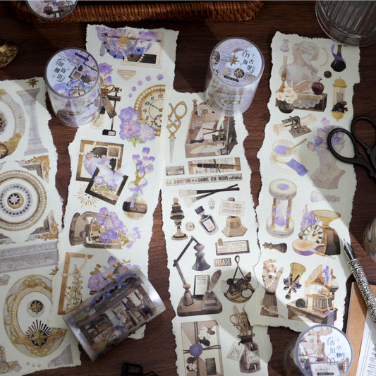 [2603-070] White Ink PET Background Collage Stickers 4 Styles