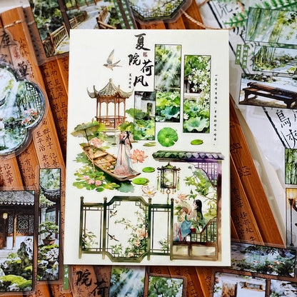 [2601-119] Four Seasons Courtyard PET Stickers – Vintage Landscape Series (6 Designs)