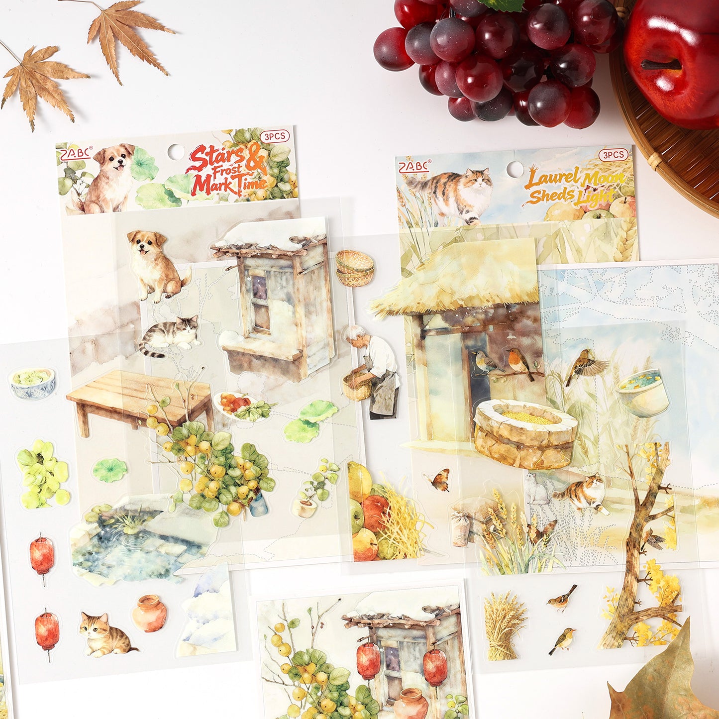 [2603-092] Vintage Seasonal Scene PET Journal Collage Stickers 6 Styles