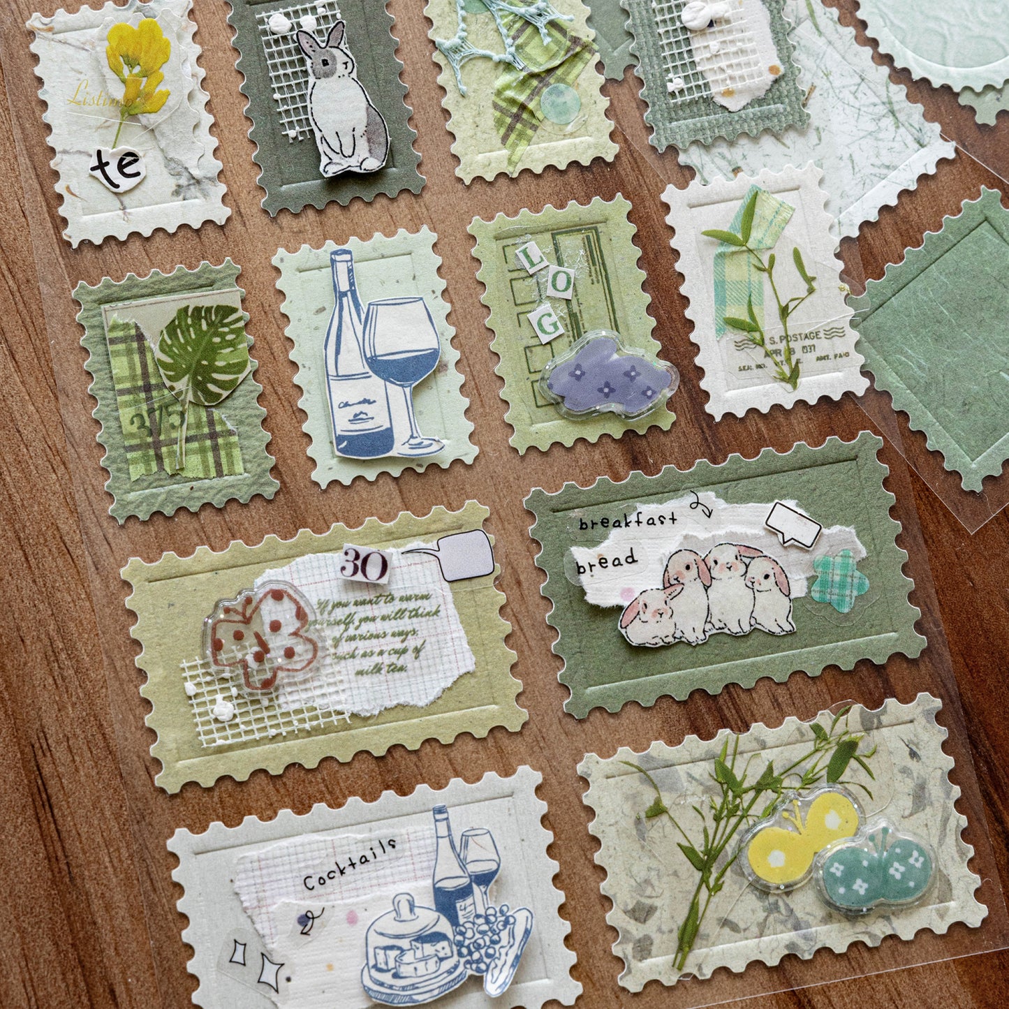 [2602-017] Embossed Kraft Paper Sticker Set 4 Styles