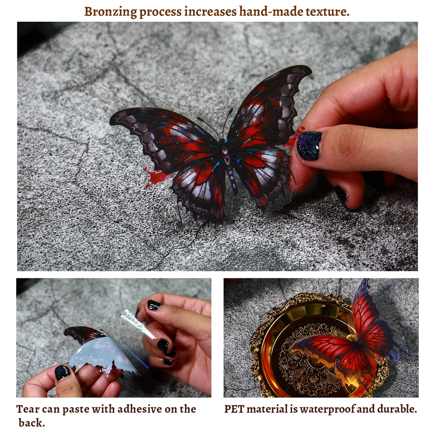 [2601-138] Lost Wonderland Gothic Butterfly Stickers – Dark Fantasy Foil Series (4 Designs)