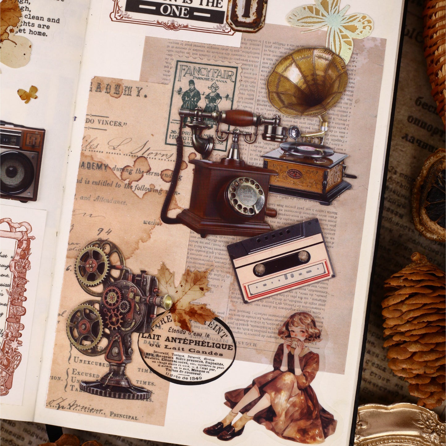 [2603-018] Vintage Audio Collage Stickers 6 Styles