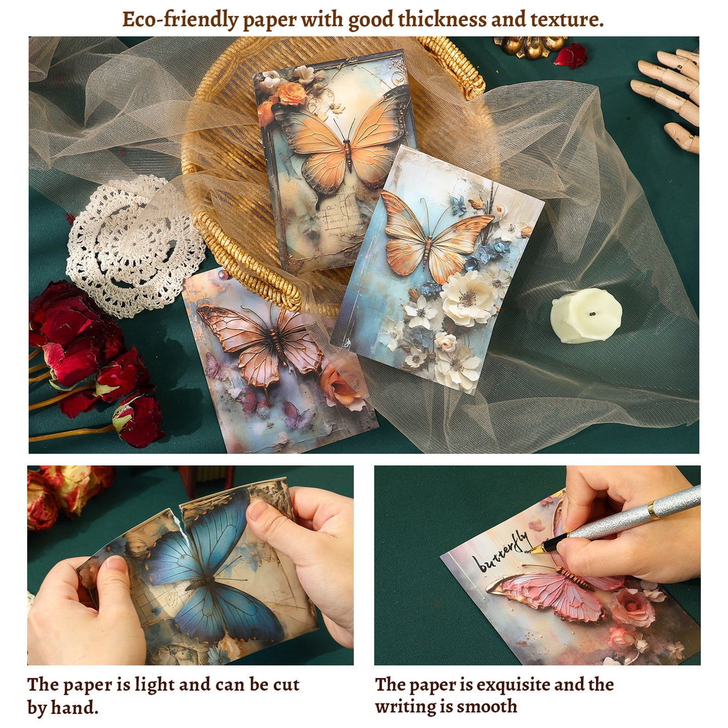 [2601-232] Romantic Butterfly Imprint Series Vintage Journal Background Paper Collage Decoration 4 Styles