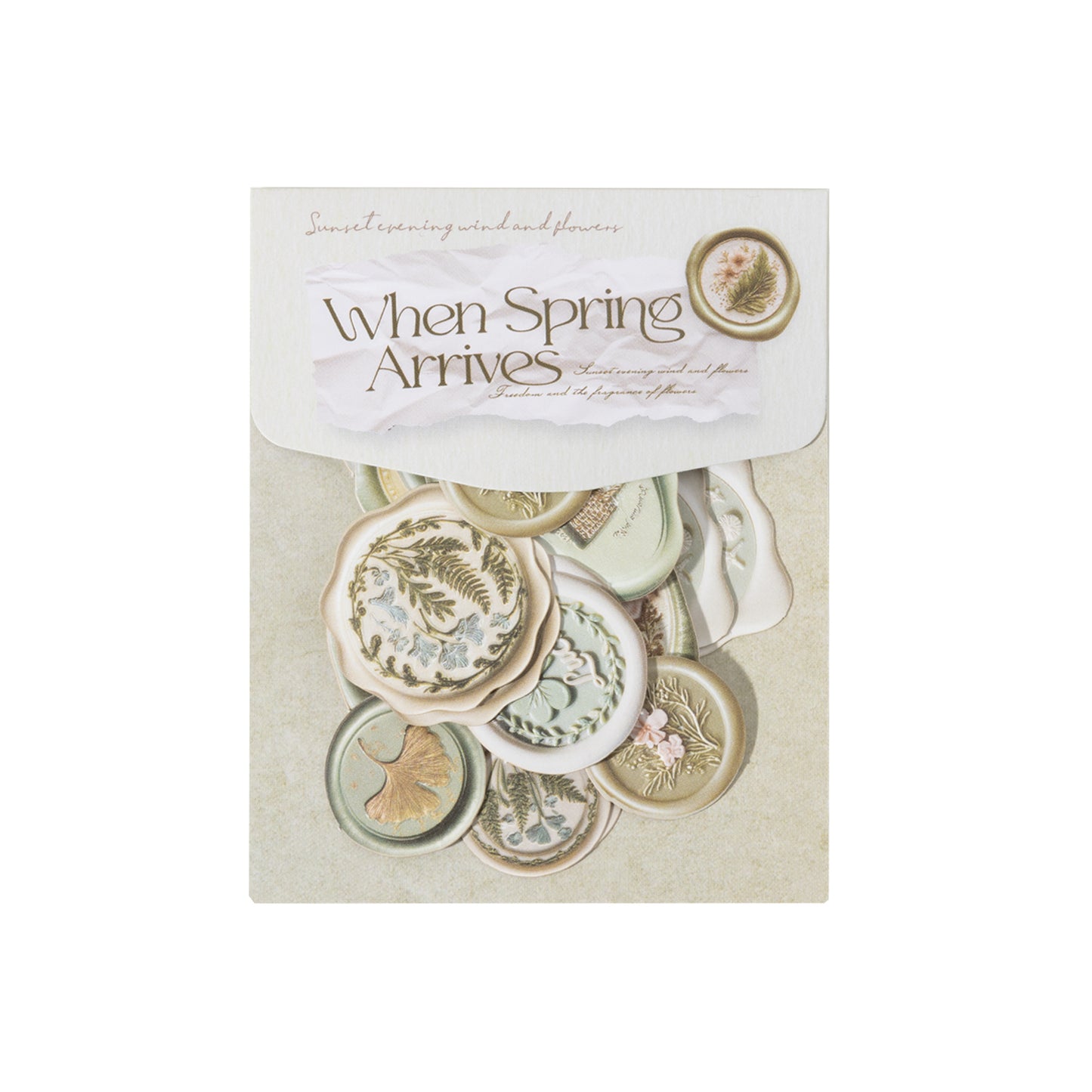 [2601-181] “When Spring Arrives” Letterpress Wax-Seal Embossed Sticker Set – 6 Designs