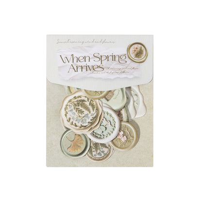 [2601-181] “When Spring Arrives” Letterpress Wax-Seal Embossed Sticker Set – 6 Designs