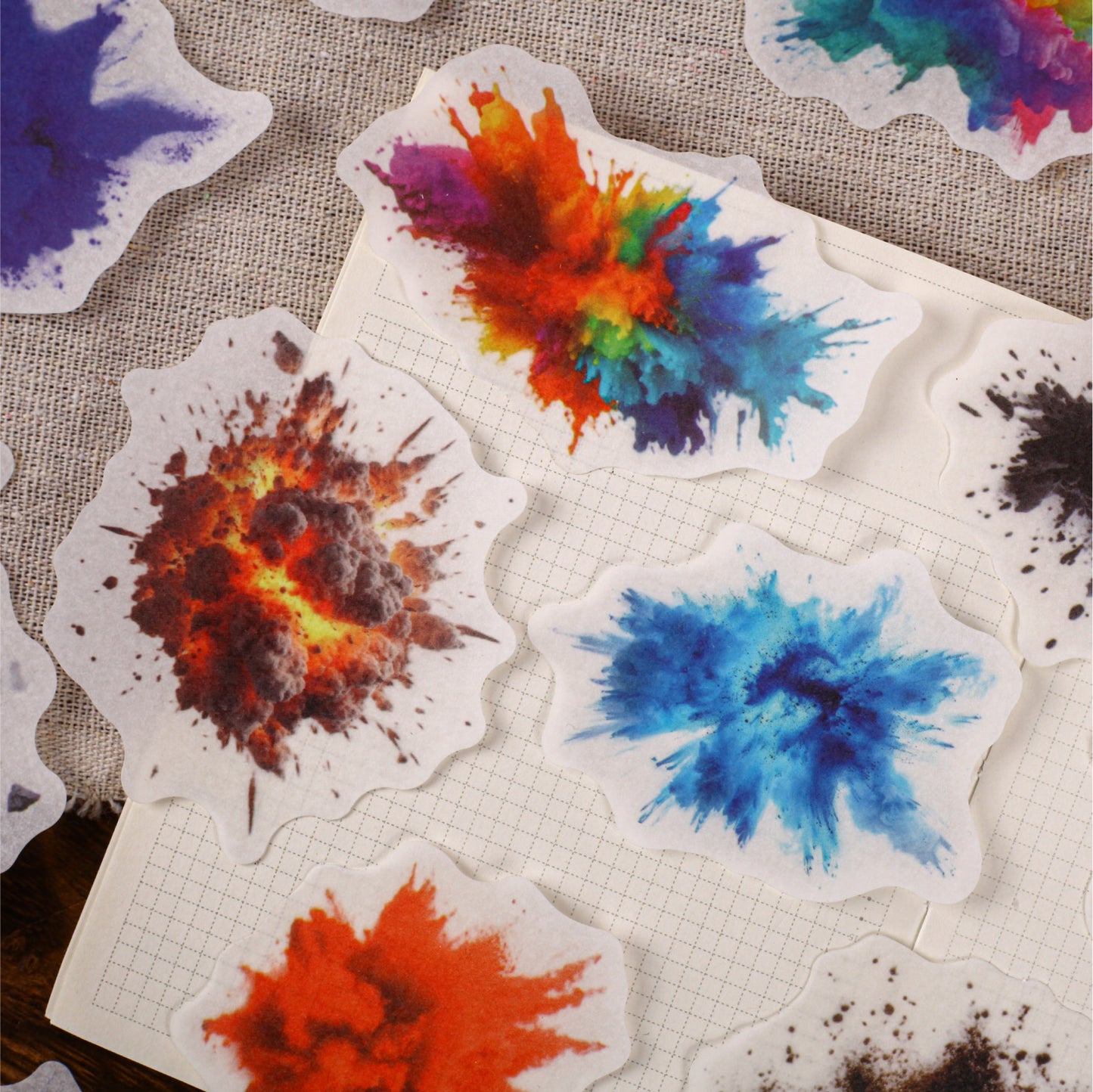 [2601-144] Explosive Color Washi Stickers – “Burst Moment” Collage Set (6 Designs 16 Pieces)