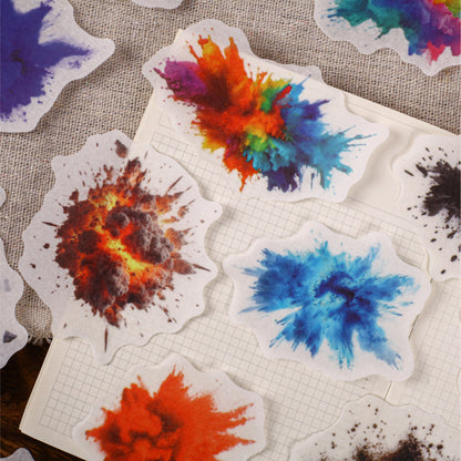 [2601-144] Explosive Color Washi Stickers – “Burst Moment” Collage Set (6 Designs 16 Pieces)