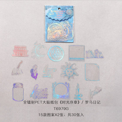 [2601-177] Prologue to Time – Holographic PET Vintage Sticker Set (6 Designs)