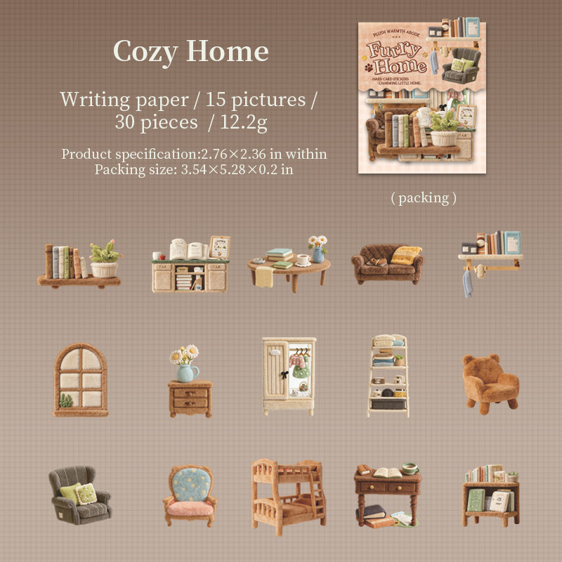 [2603-030] Plush Theme Card Stickers 30 Pieces 6 Styles