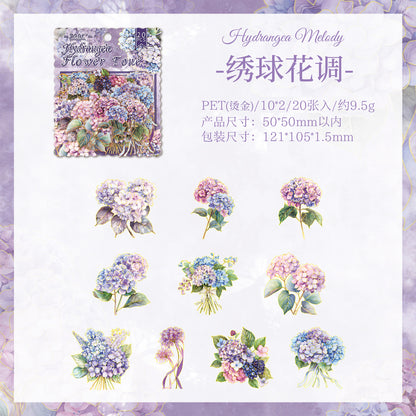 [2603-002] Gold Foil Floral PET Die Cut Stickers 20 Pieces