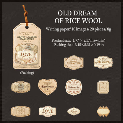 [2601-137] Velvet Leather Label Stickers – Vintage Faux Leather Journal Tags (6 Designs)