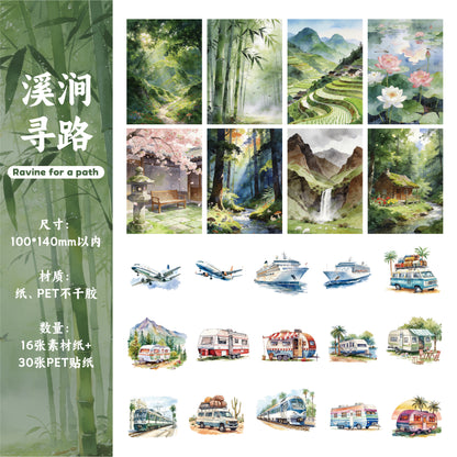 [2603-108] Mountain Landscape Travel Journal Collage Stickers 6 Styles