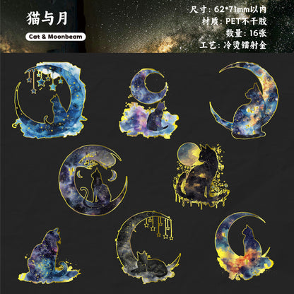 [2601-147] Galaxy Ocean Foil Stickers – Starry Fish & Jellyfish Collage Set (6 Designs)