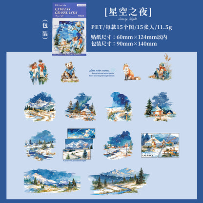 [2601-123] Endless Grasslands PET Scenic Stickers – Four Season Landscape Set (6 Designs 15 Pieces)