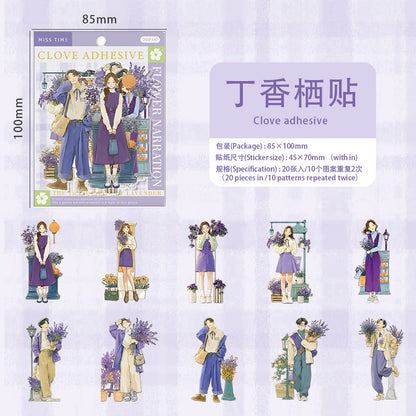 [2601-120] Vintage Floral Girls Stickers – Kiyang Narrative Series (6 Designs 20 Pieces)
