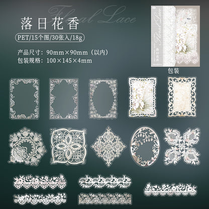 [2603-042] Floral Lace PET Decorative Stickers 8 Styles