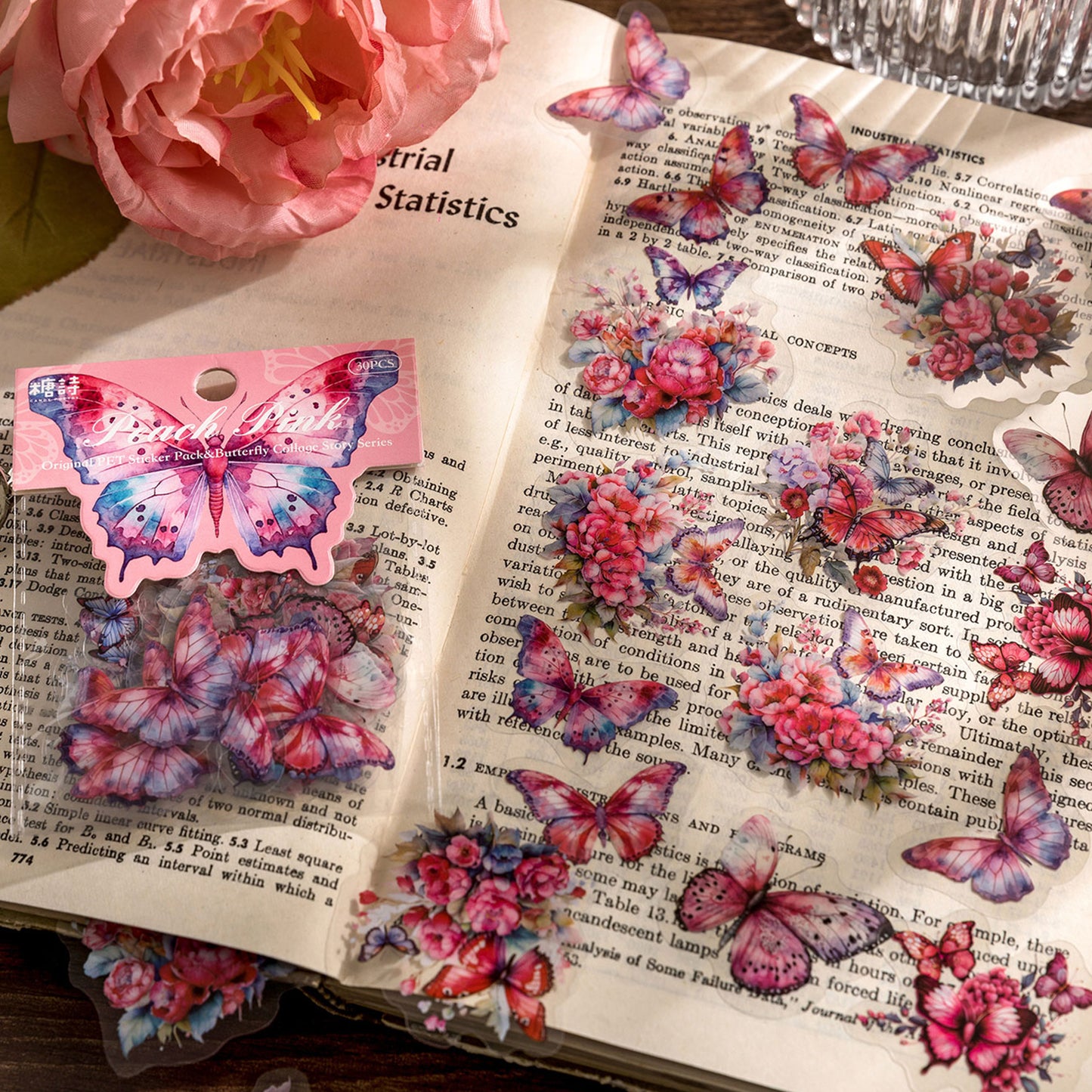 [2601-156] Butterfly Poem – Vintage Butterfly Collage PET Stickers (8 Designs)