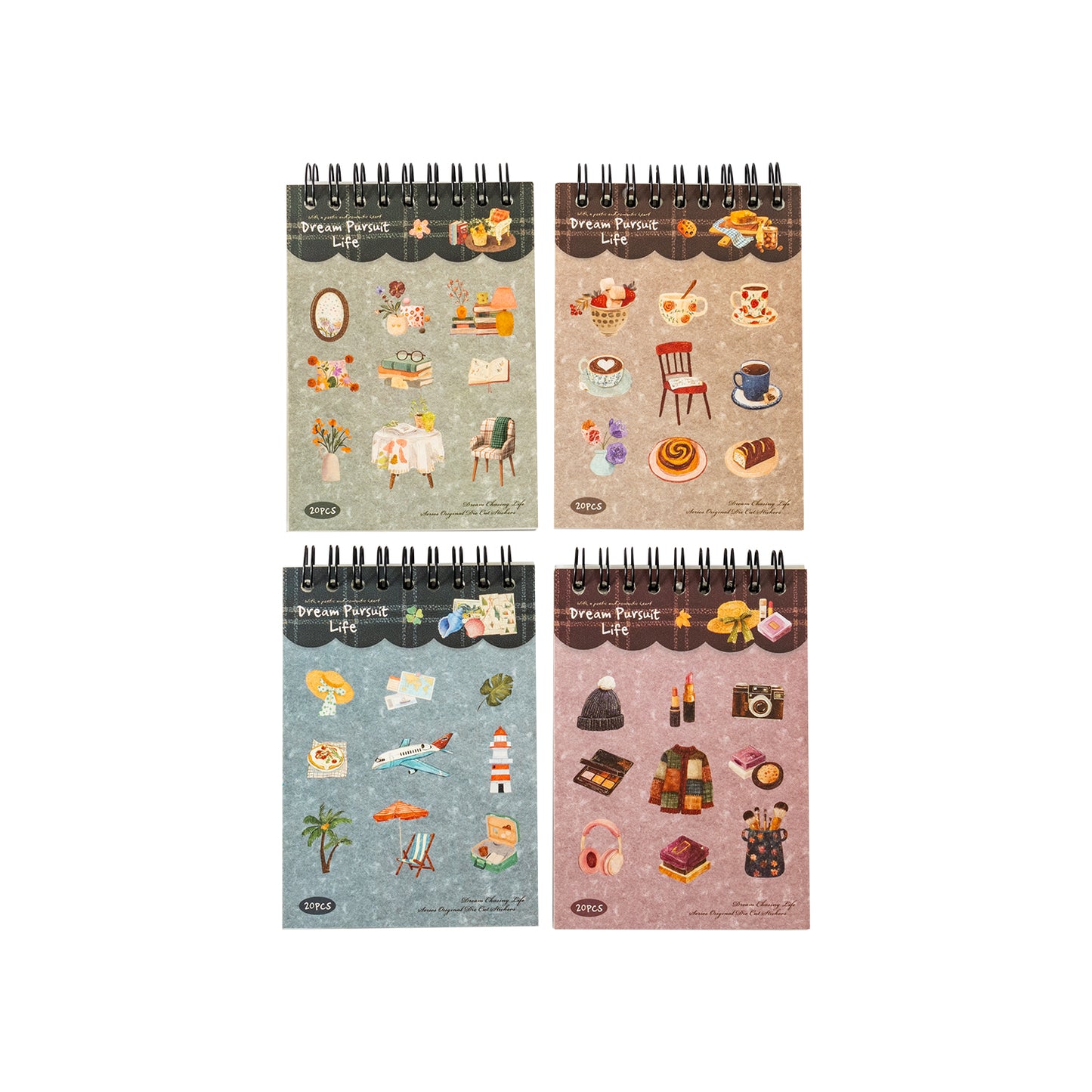 [2603-072] Lifestyle Die Cut PET Sticker Book 20 Sheets 4 Styles