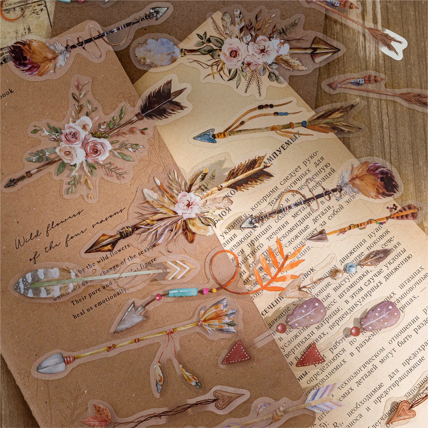 [2603-106] Vintage Feather PET Stickers 6 Styles