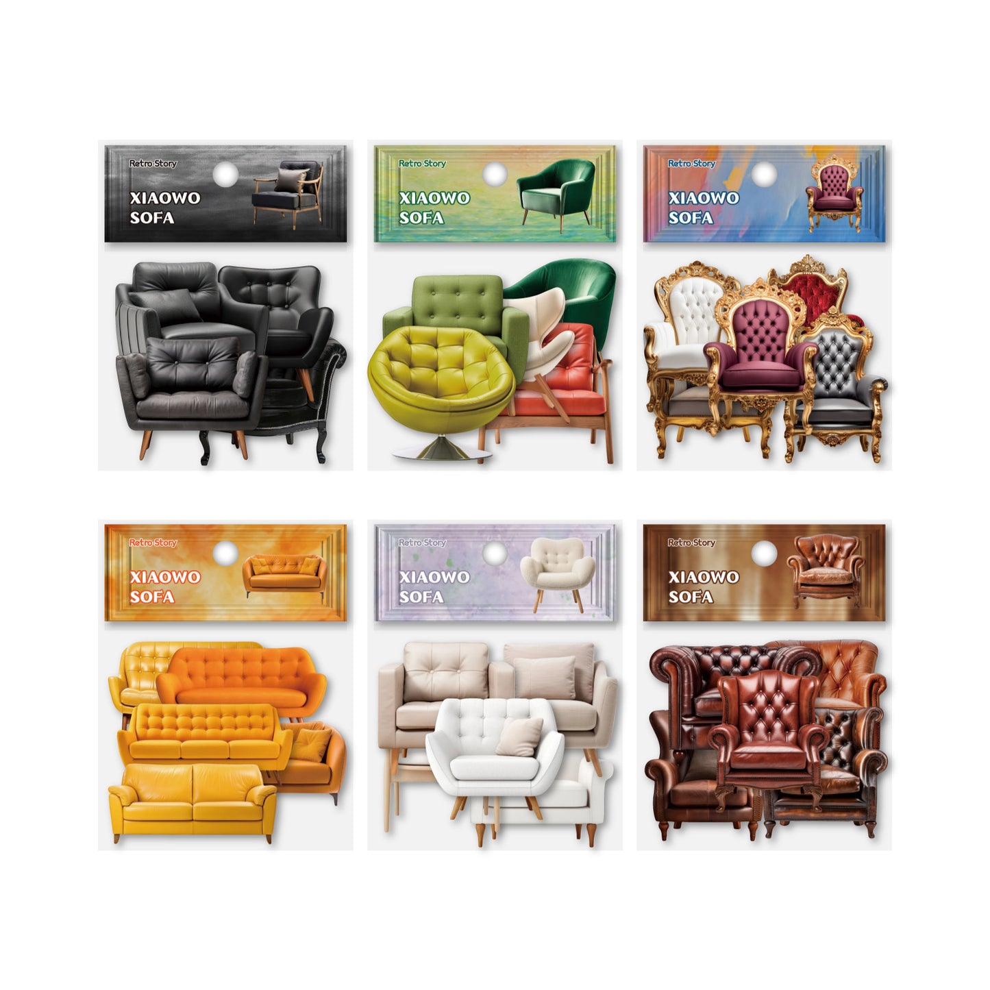 [2603-090] Vintage Sofa Home Life Journal Collage Stickers 6 Styles