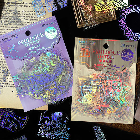 [2601-177] Prologue to Time – Holographic PET Vintage Sticker Set (6 Designs)