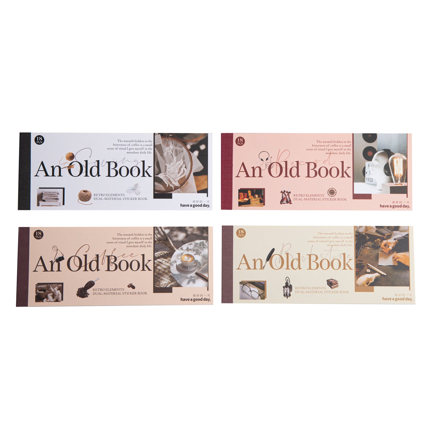 [2602-013] Vintage Book Style Dual Material Sticker Book 4 Styles