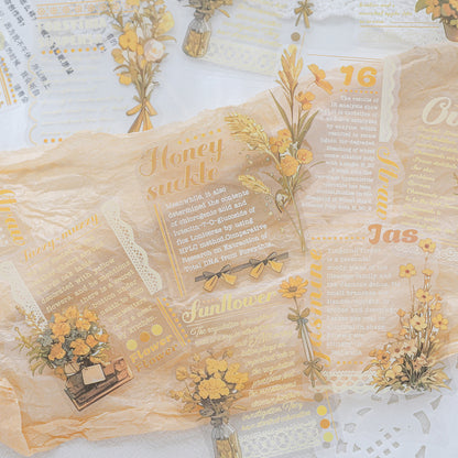 [2601-227] Flower Shadow Weaving Dream Series PET Floral Text Journal Sticker Pack 20 Sheets 6 Styles