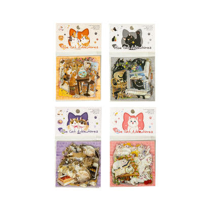 [2601-230] Cute Cat Adventure Series PET Sticker Pack Journal Decoration Materials 4 Styles