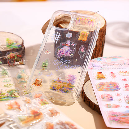 [2601-178] Transparent Dream – Epoxy-Style Landscape Sticker Set (6 Designs)