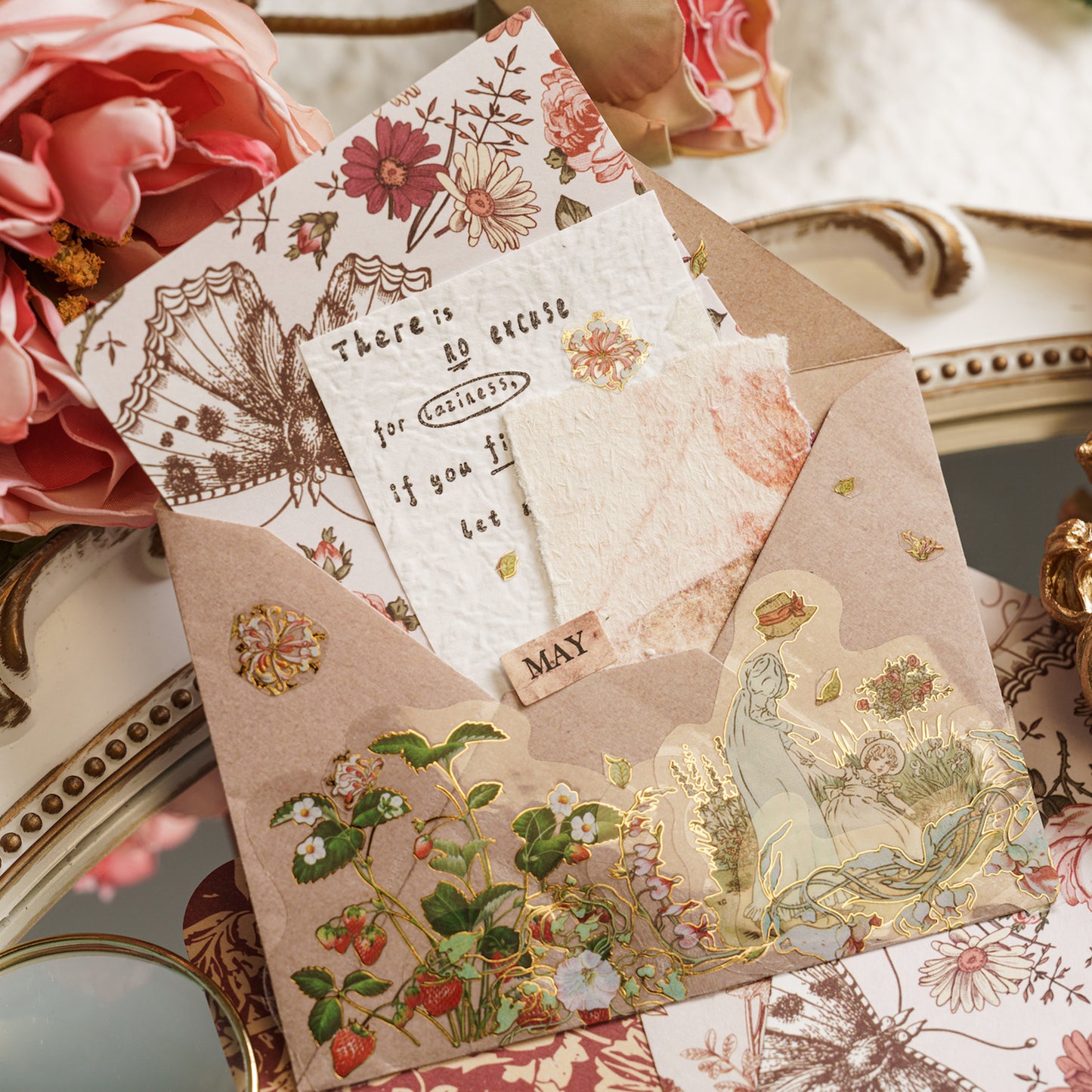 [2602-031] Vintage Garden Envelope PET Stickers