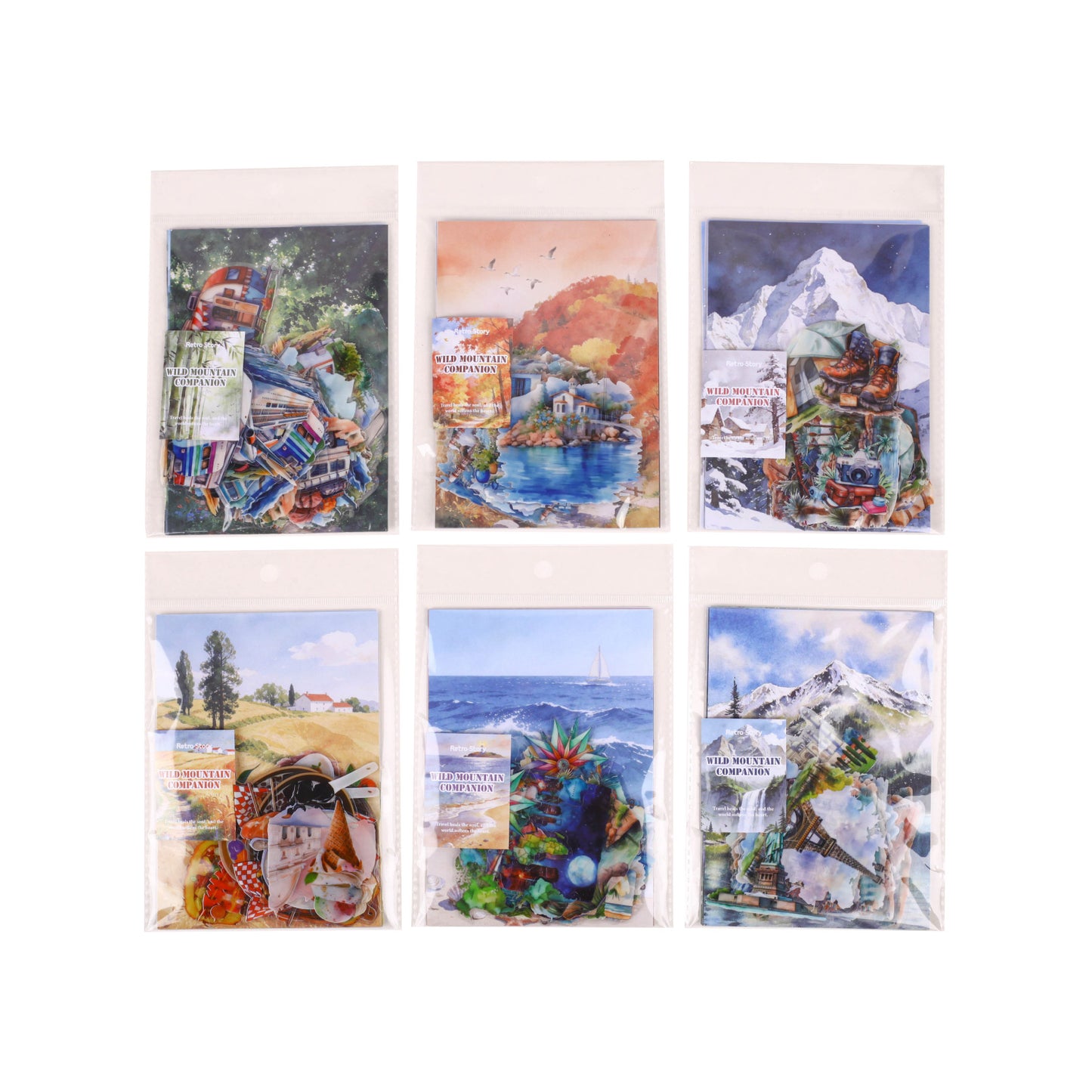 [2603-108] Mountain Landscape Travel Journal Collage Stickers 6 Styles