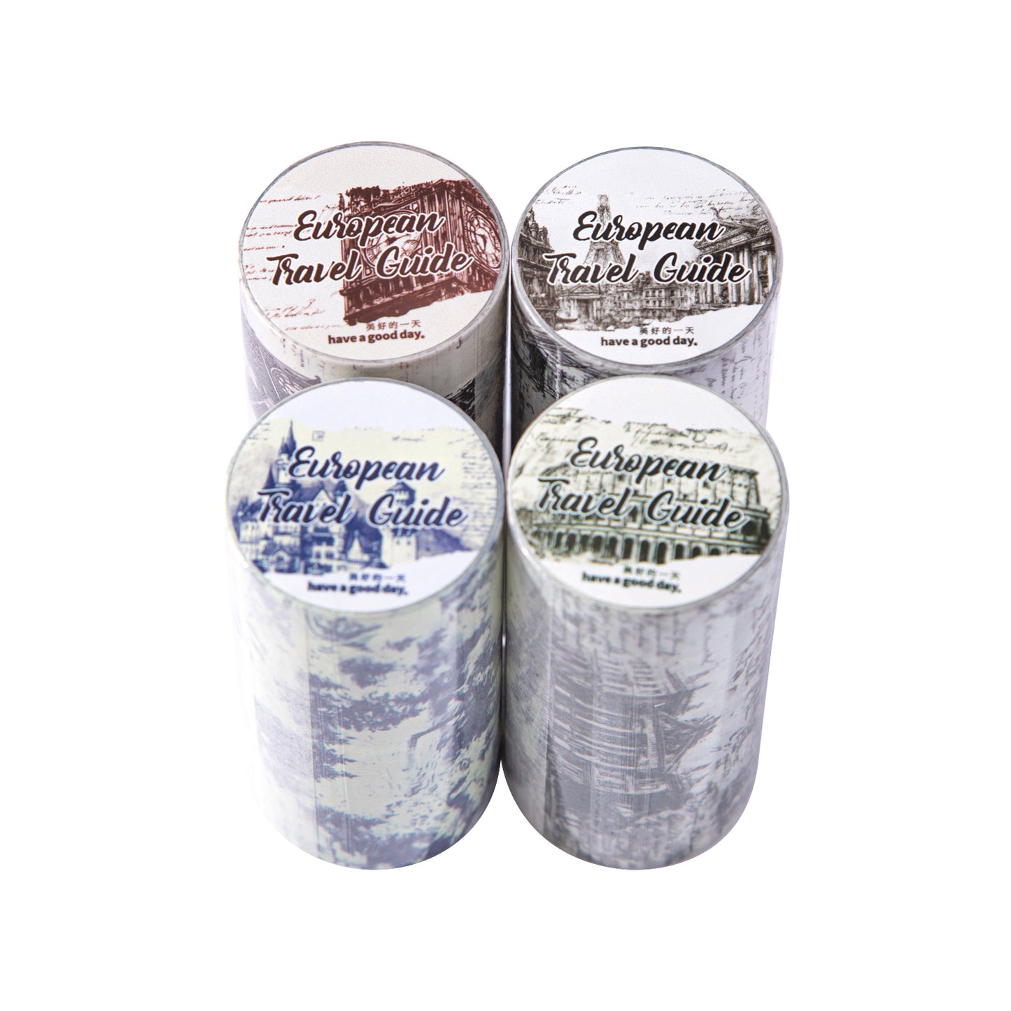 [2601-159] European Travel Sketch – Large Background Washi Tape (4 Designs)