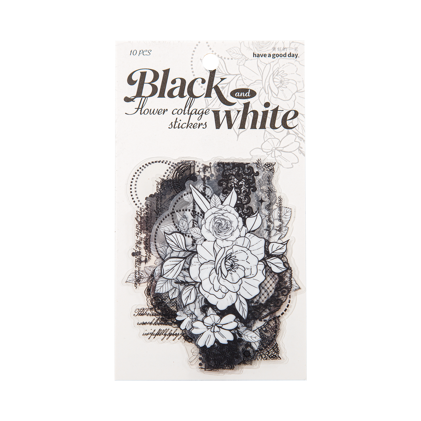 [2602-002] Large Black and White Floral PET Collage Stickers 6 Styles