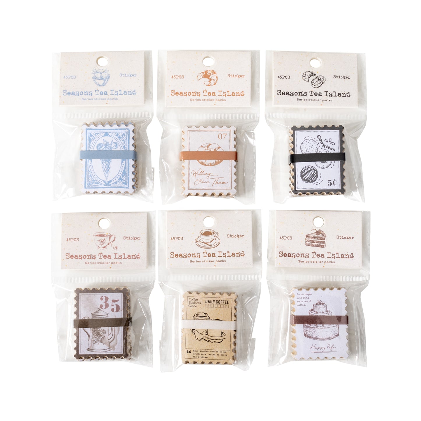 [2601-135] Vintage Tea & Café Stickers – Cozy Bakery Journaling Set (6 Designs)