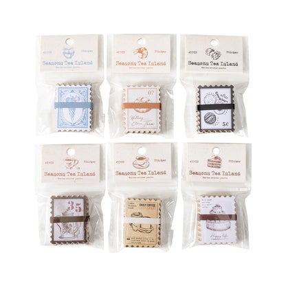 [2601-135] Vintage Tea & Café Stickers – Cozy Bakery Journaling Set (6 Designs)