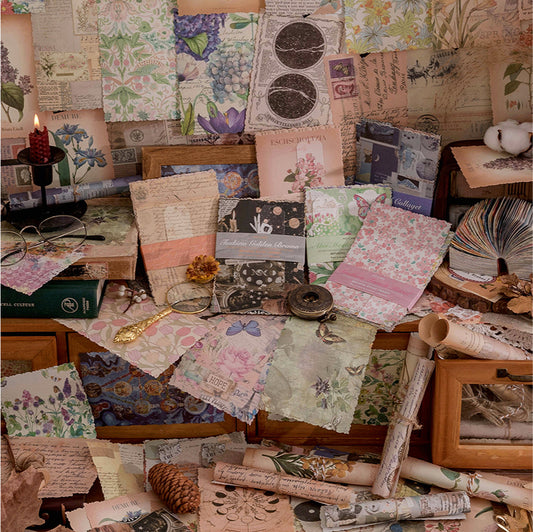 [2601-149] Vintage Botanical Collage Paper – “Memoir Garden” Journal Background Sheets (6 Designs)
