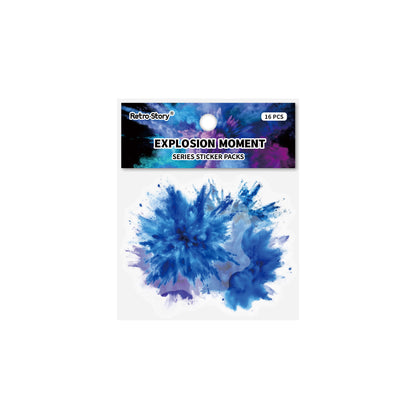 [2601-144] Explosive Color Washi Stickers – “Burst Moment” Collage Set (6 Designs 16 Pieces)