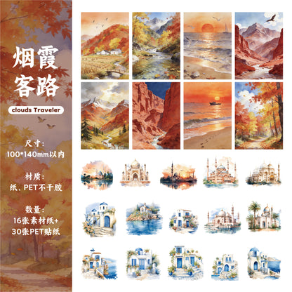 [2603-108] Mountain Landscape Travel Journal Collage Stickers 6 Styles