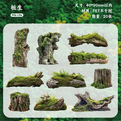 [2601-148] Moss & Stone Botanical Stickers – Nature Collage Journal Pack (6 Designs)