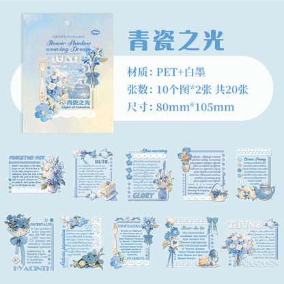 [2601-227] Flower Shadow Weaving Dream Series PET Floral Text Journal Sticker Pack 20 Sheets 6 Styles