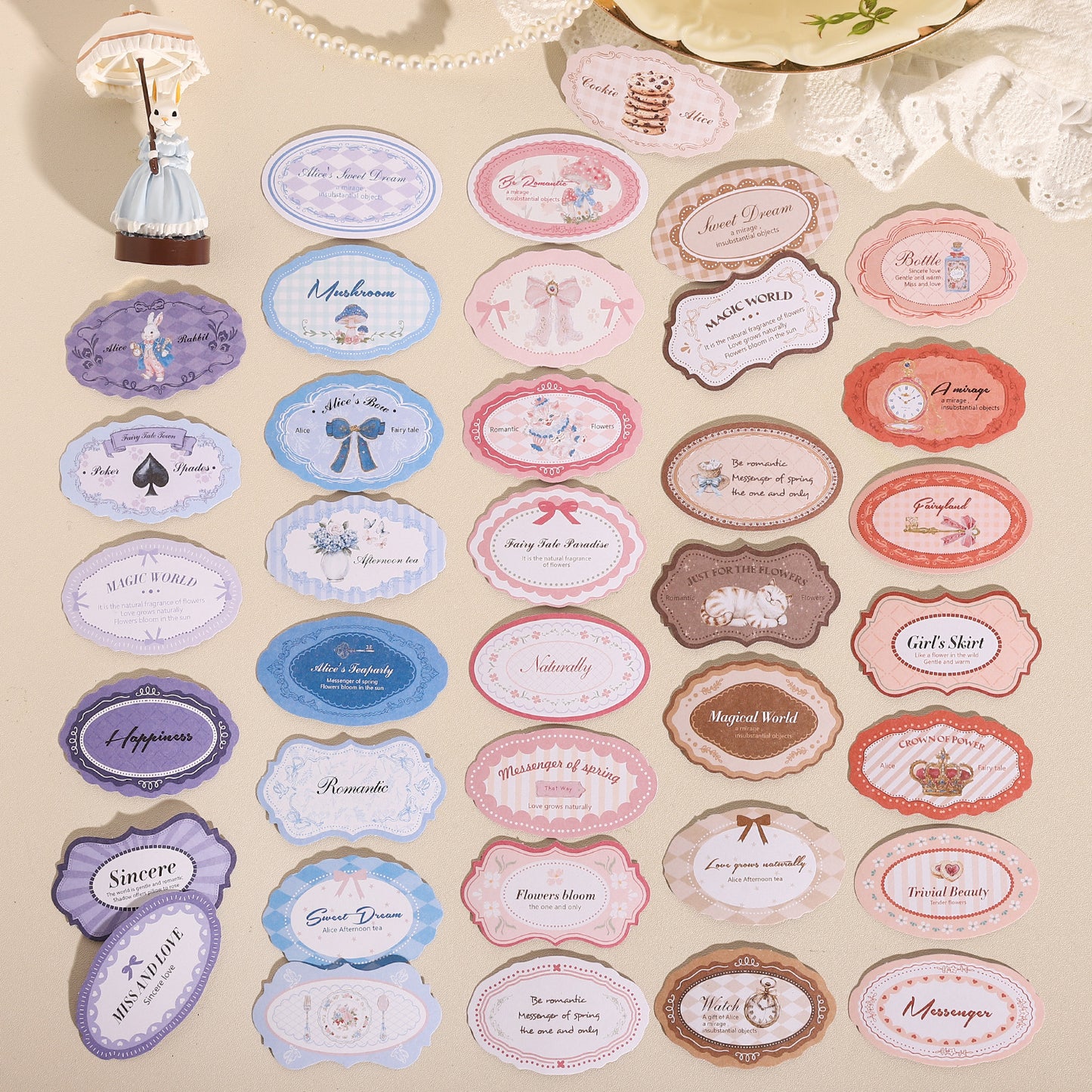 [2601-182] Alice Sweet Dream Sticker Box Set – 6 Designs, 20 Sheets, Fairy Tale Journal Stickers