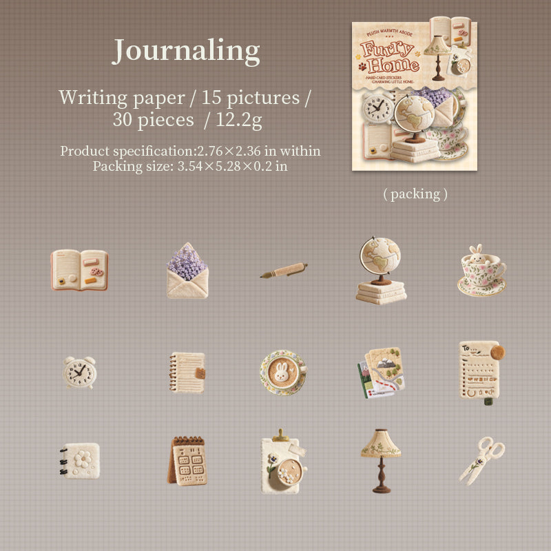 [2603-030] Plush Theme Card Stickers 30 Pieces 6 Styles