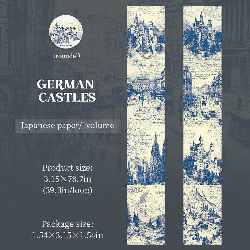 [2601-159] European Travel Sketch – Large Background Washi Tape (4 Designs)