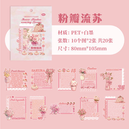 [2601-227] Flower Shadow Weaving Dream Series PET Floral Text Journal Sticker Pack 20 Sheets 6 Styles