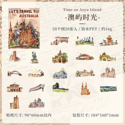 [2603-049] World Travel PET Stickers 20 Pieces 8 Styles